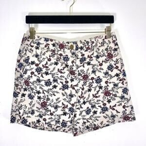 LOFT‎ Outlet Mid Rise Floral Chino Shorts Casual Size 0 Mom Short Cream White